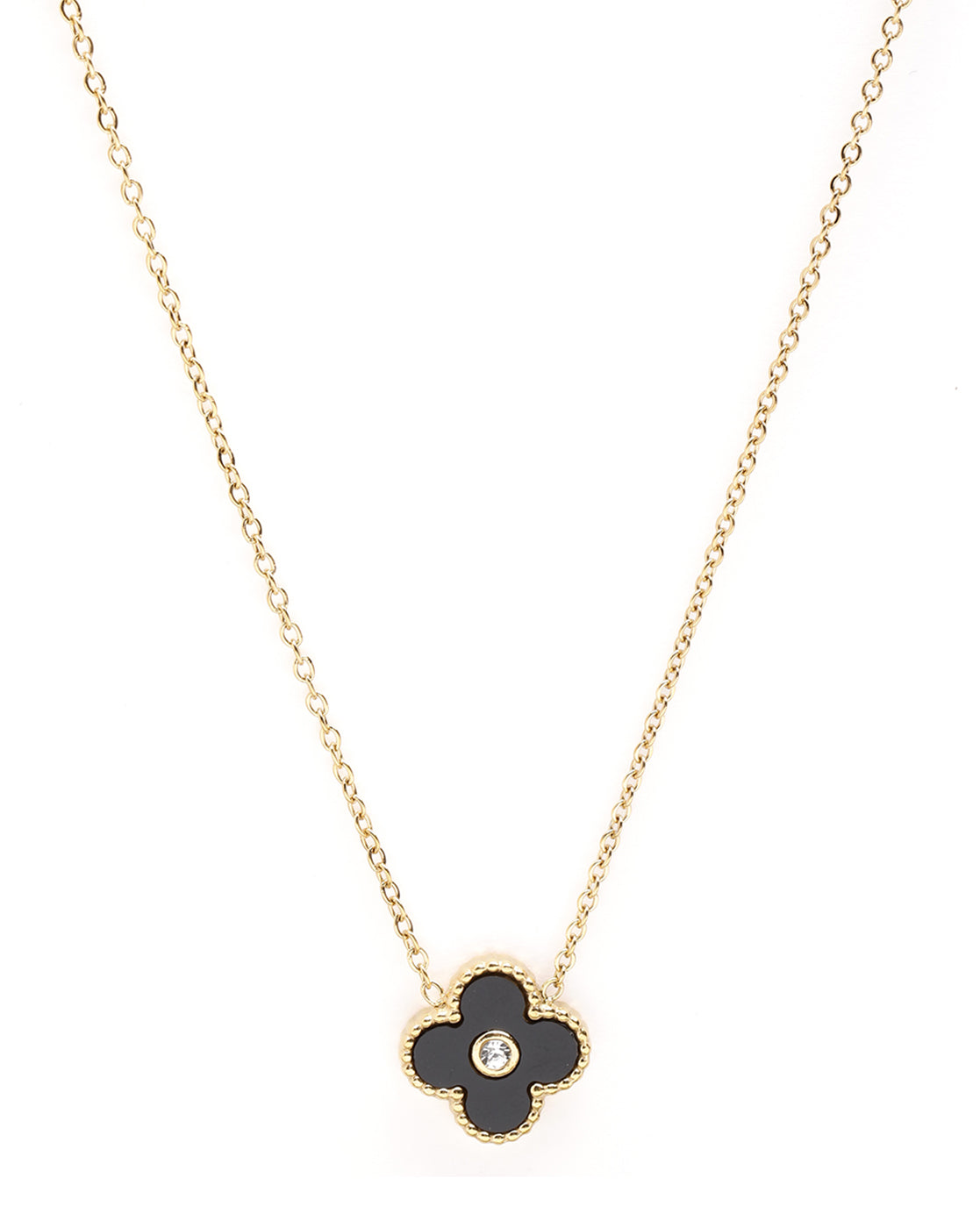 Gold Plated CZ Clover Pendant and Chain