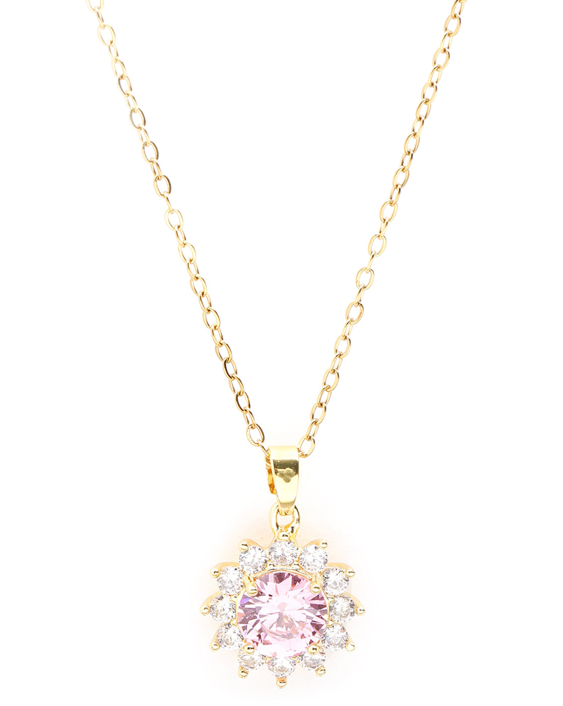 Gold Plated Pink CZ Floral Pendant and Chain