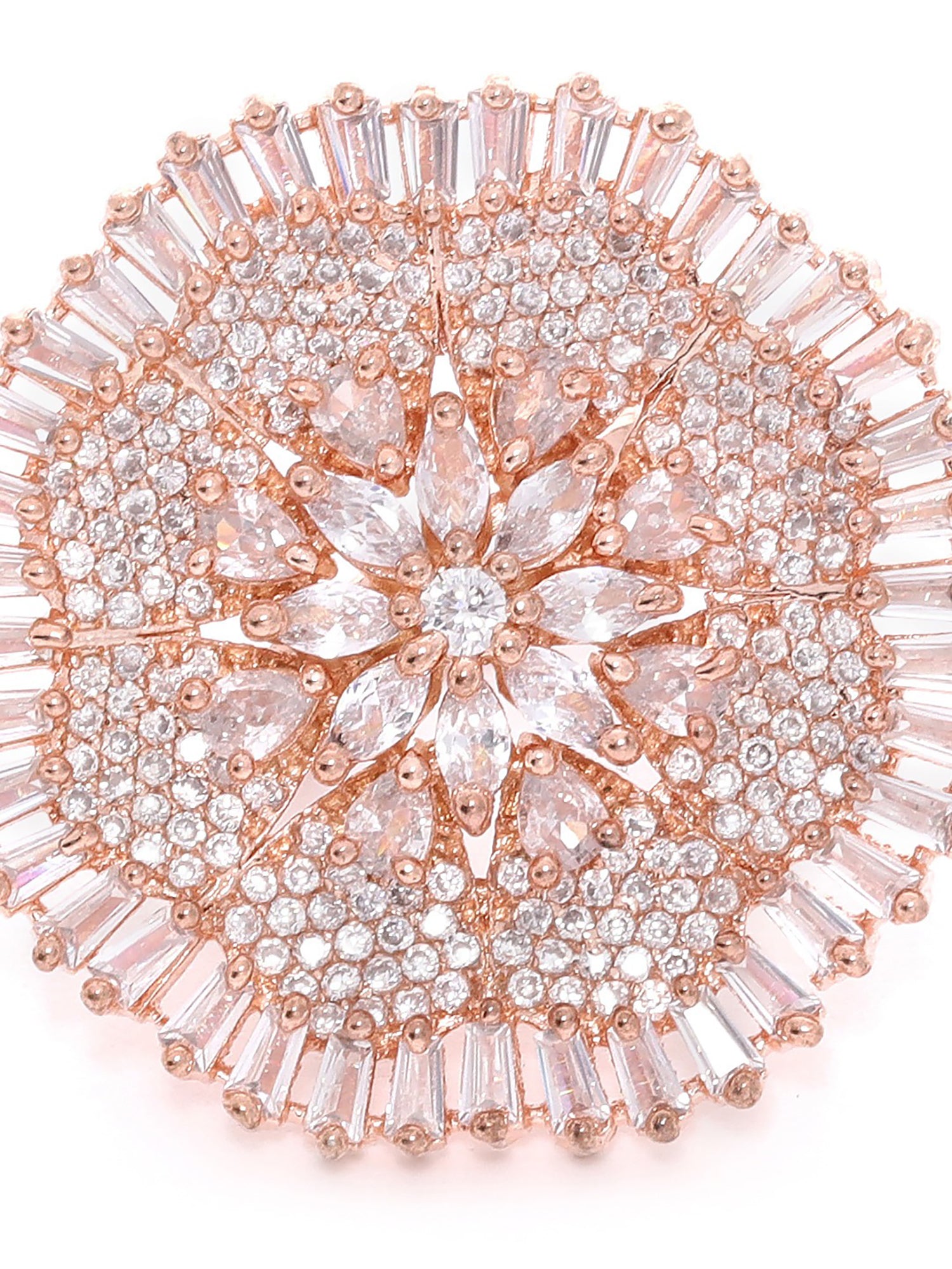 Carlton London Rose Gold Plated Cz Studded Floral Shape Finger Ring For Women