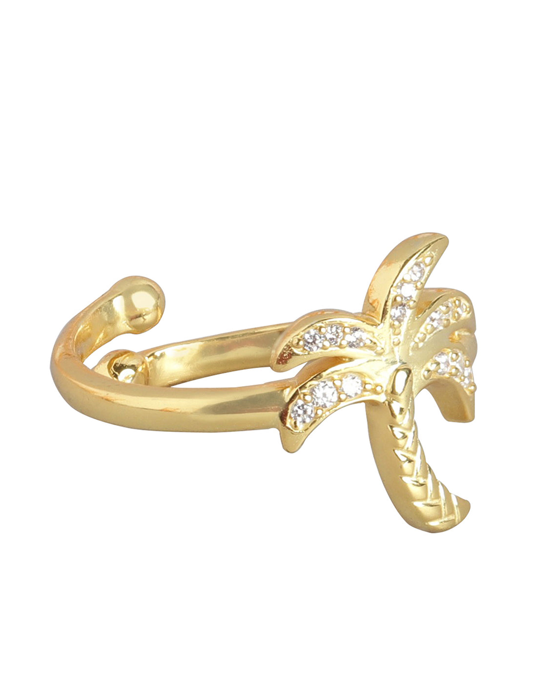Carlton London Gold Plated Cz Studded Tree Contemporary Adjustable Finger Ring For Women