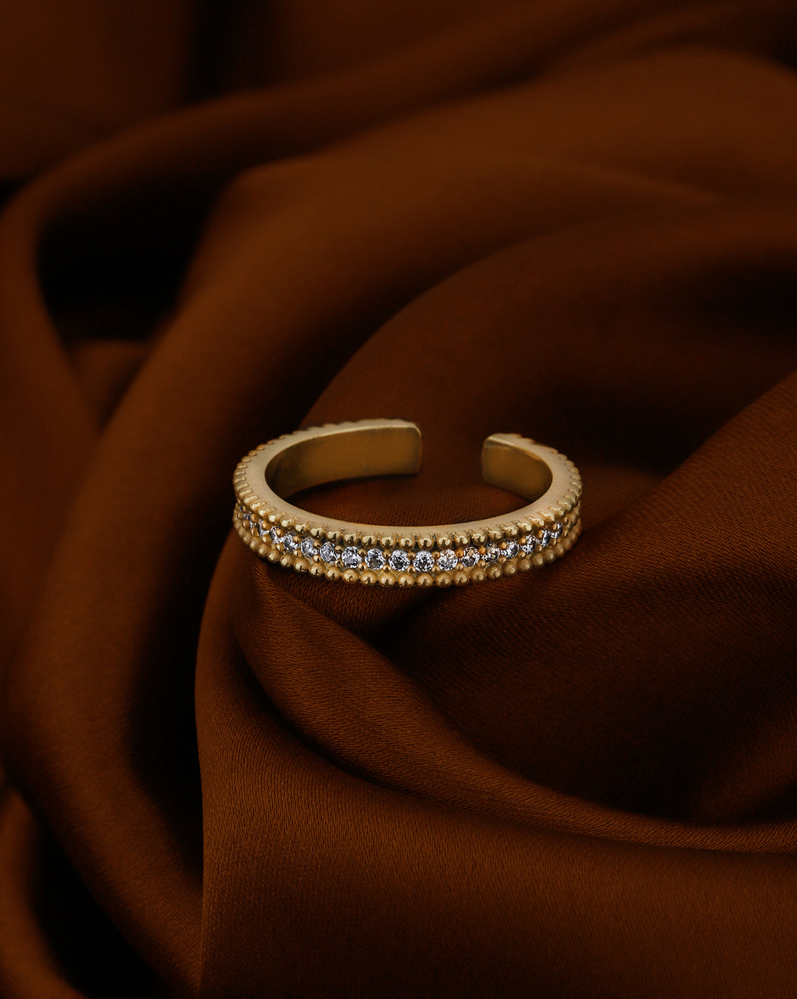 18kt Gold Plated with CZ Adjustable Band Finger Ring