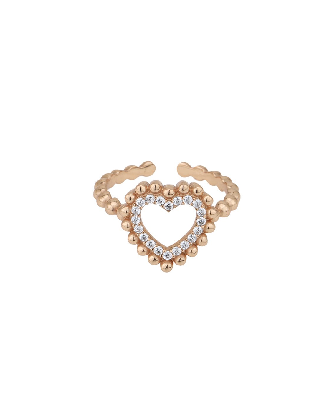 18kt Rose Gold Plated with CZ Heart Adjustable Finger Ring