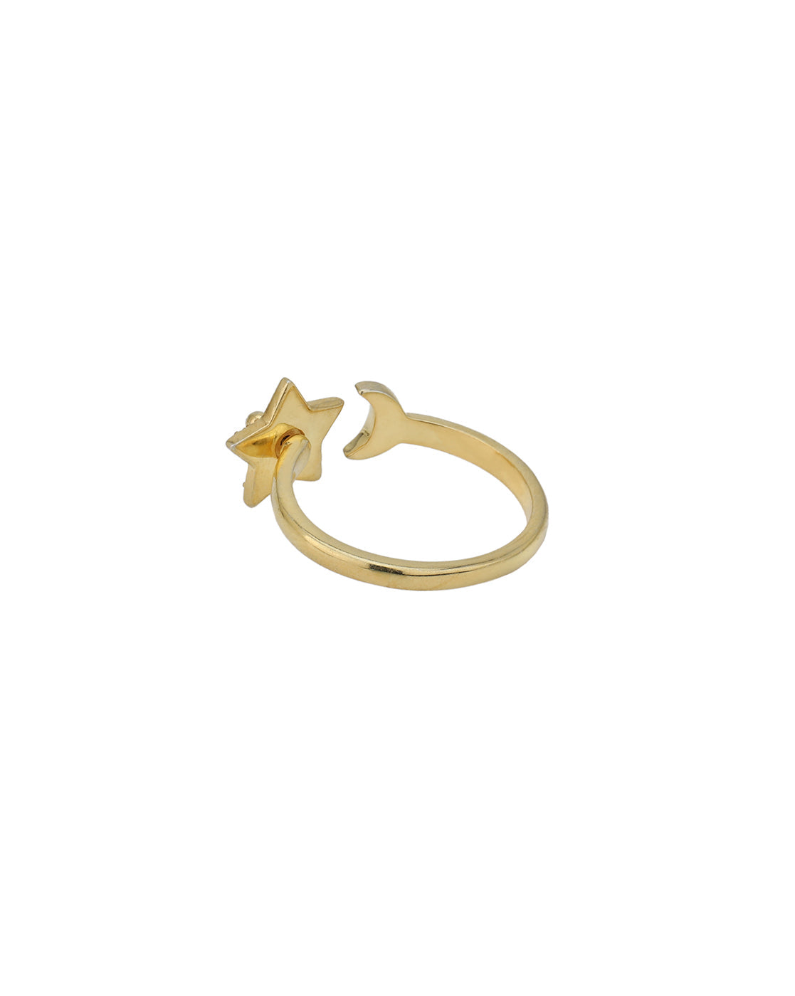 18kt Gold Plated with CZ Moon and Star Adjustable Finger Ring