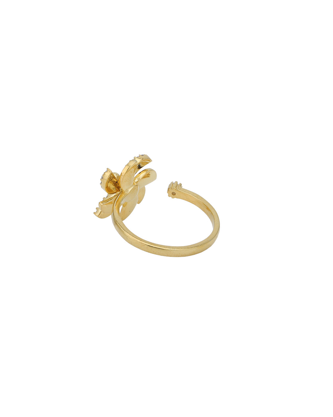 18kt Gold Plated & CZ Floral with Enamel Adjustable Finger Ring