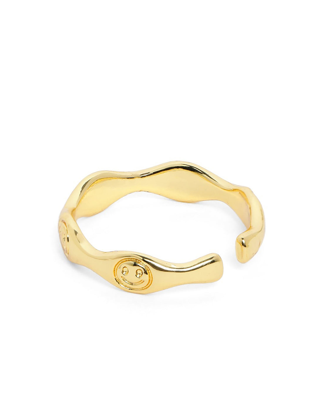GenZ Gold Plated Adjustable Band Ring with engraved Smiley face