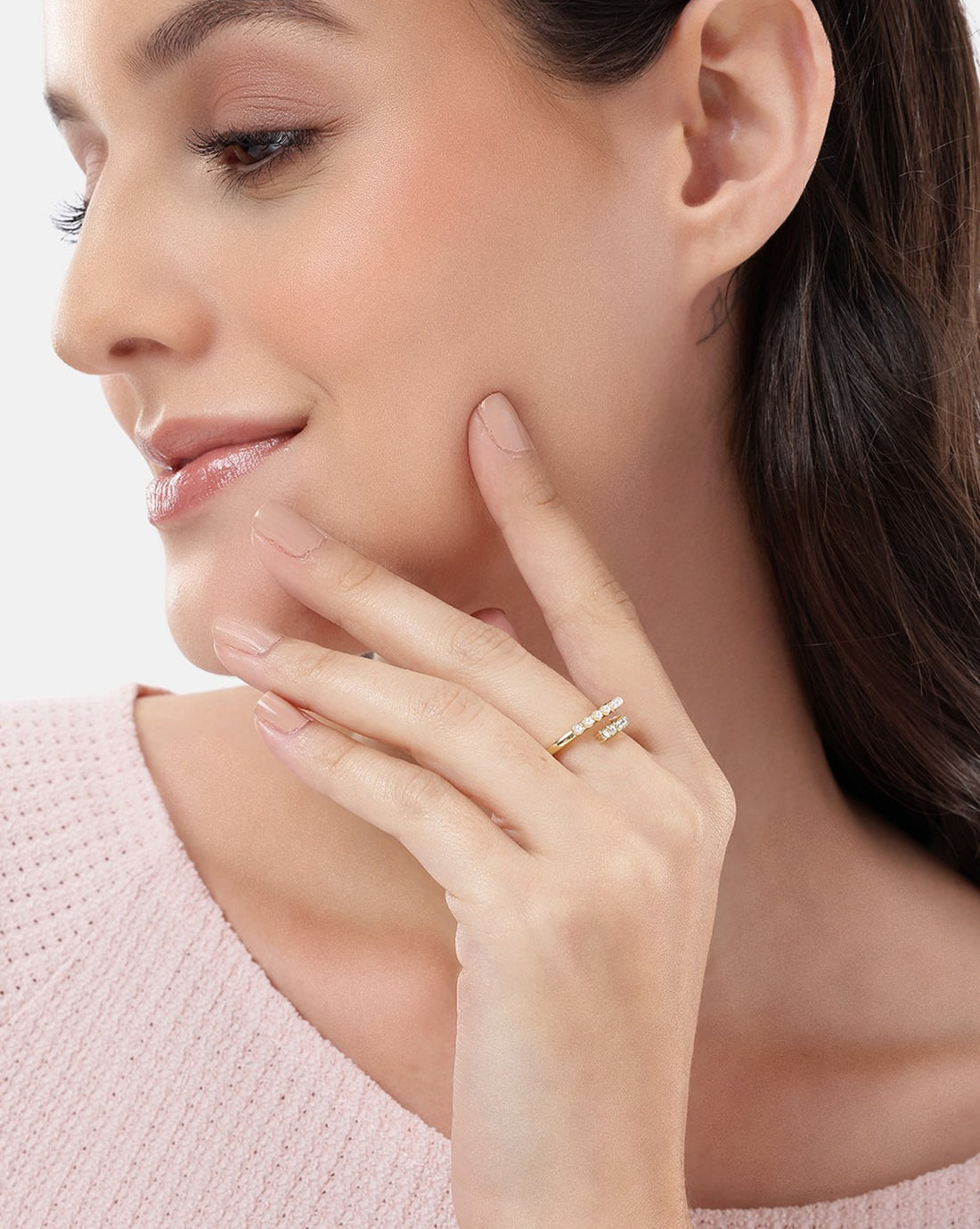 Gold Plated CZ and Pearl Fancy Adjustable Ring