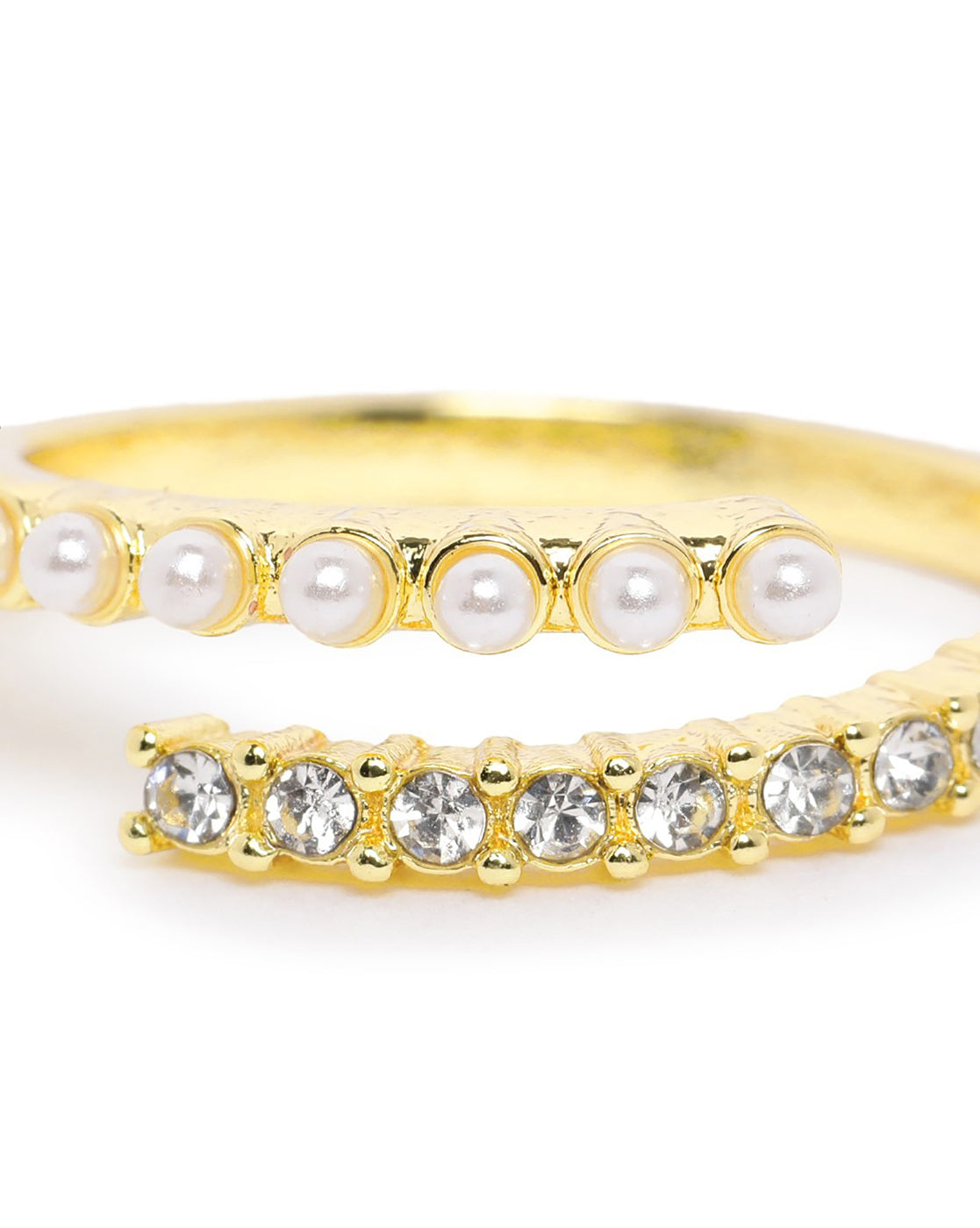 Gold Plated CZ and Pearl Fancy Adjustable Ring