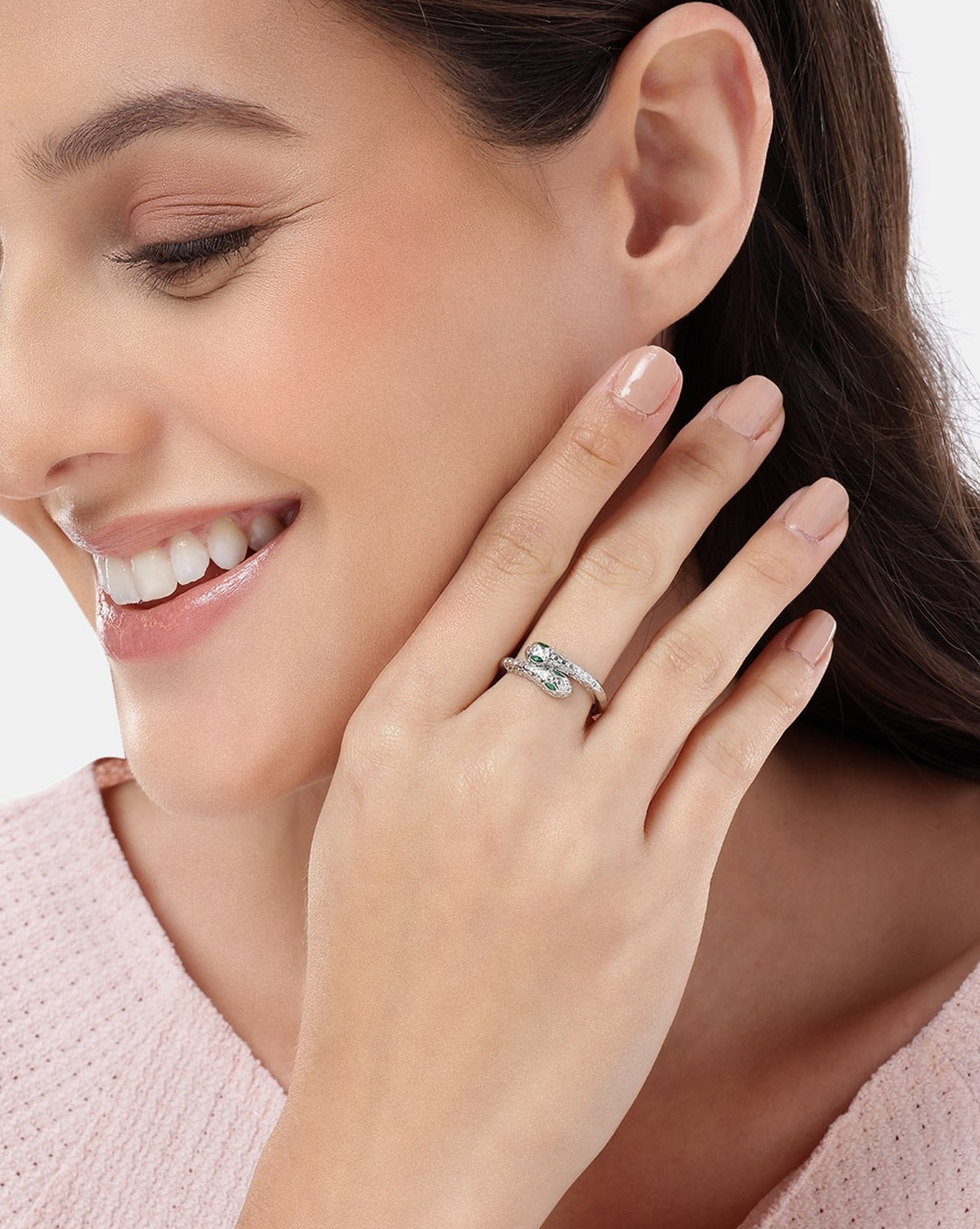 Silver Plated CZ Adjustable Snake Ring