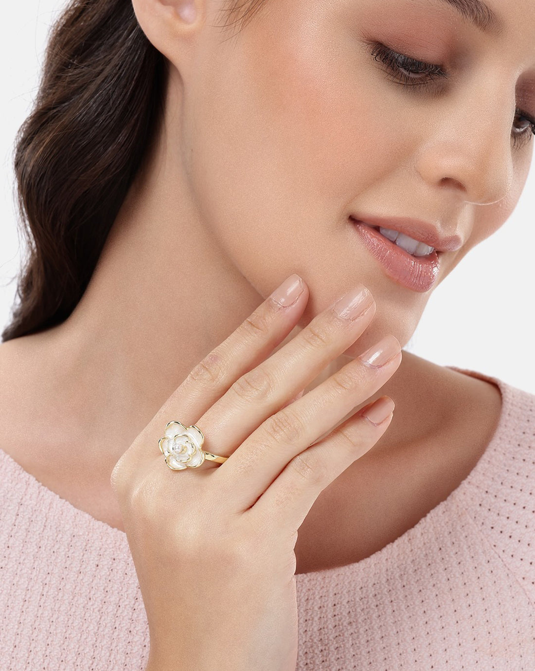 Gold Plated Pearl Floral Vintage Adjustable Ring