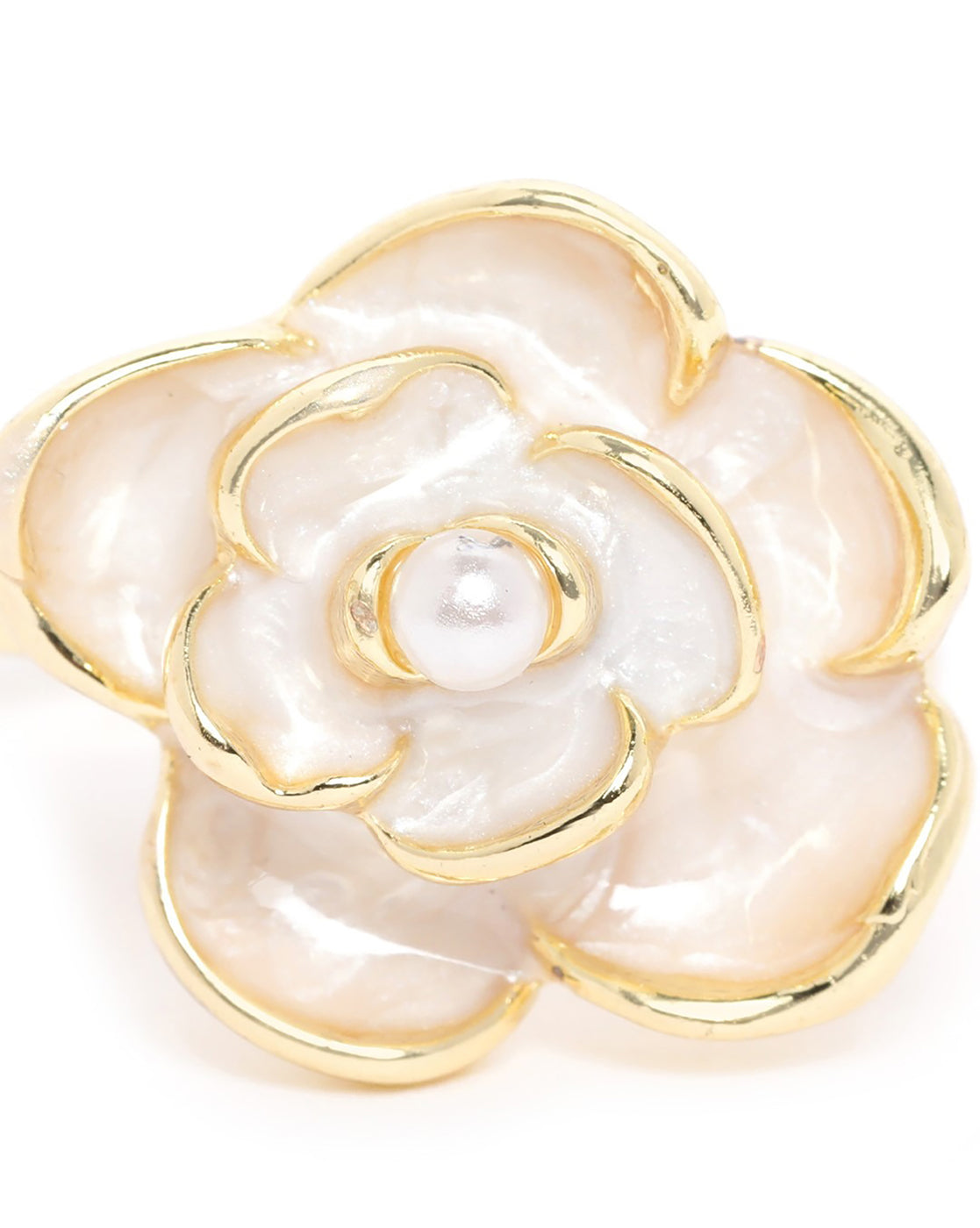 Gold Plated Pearl Floral Vintage Adjustable Ring