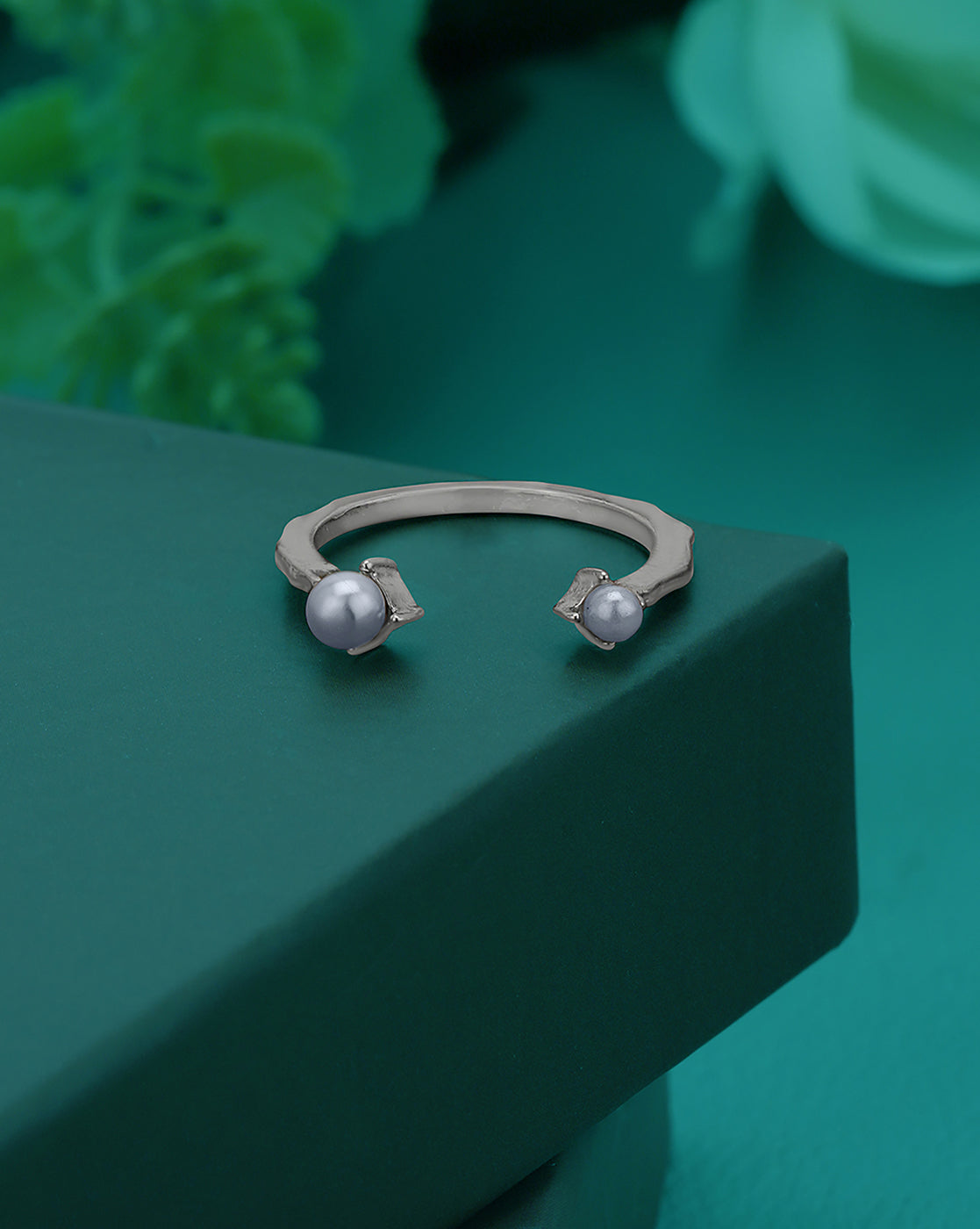 Silver Plated Pearl Adjustable Band Ring