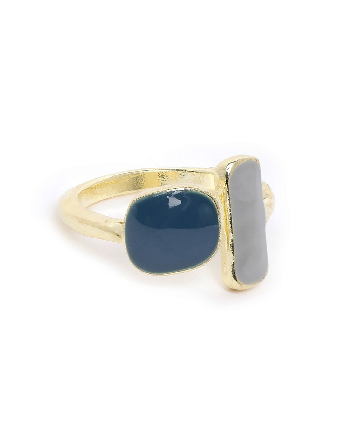 Gold Plated White and Blue Fancy Bead Adjustable Ring