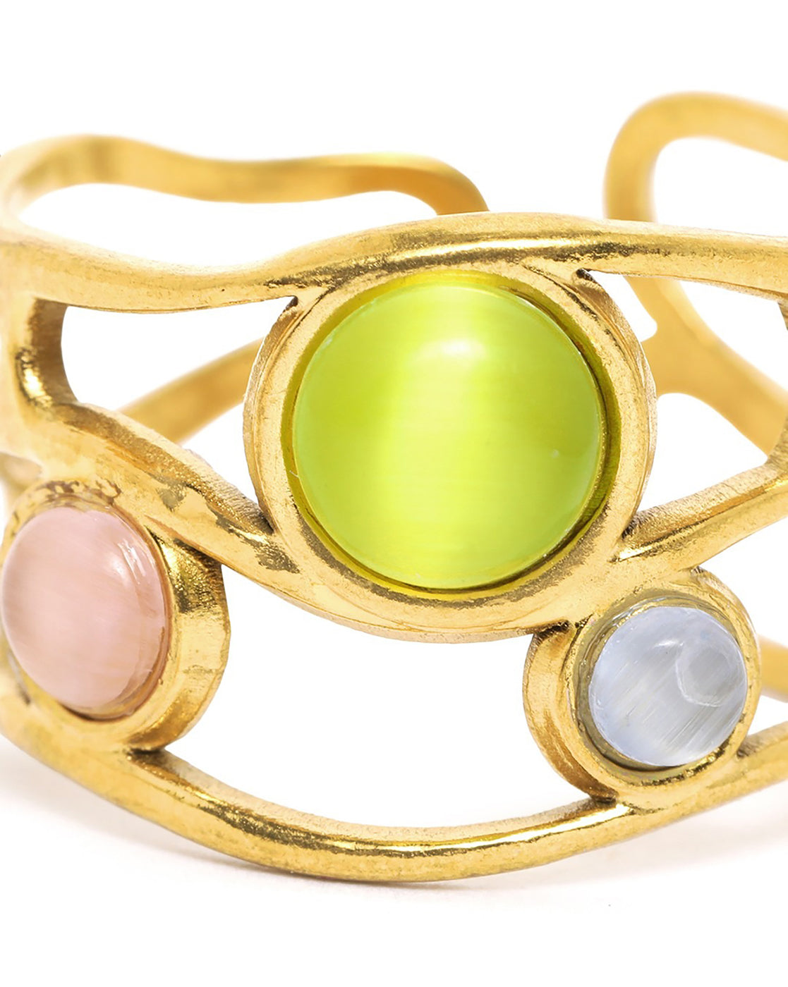 Gold Plated Colourful Stone Fancy Adjustable Ring