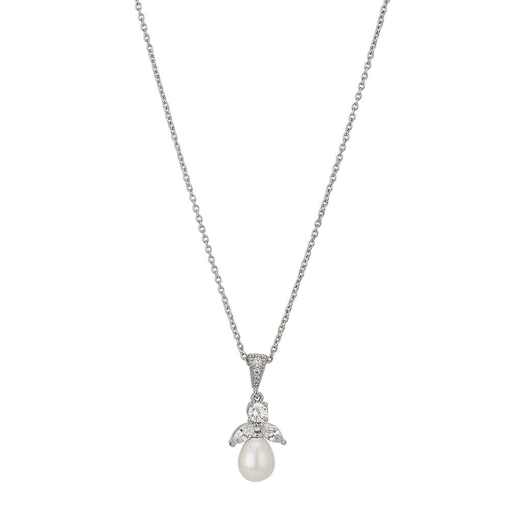 Carlton London White & Silver-Toned Rhodium-Plating Jewellery Set Fjs3330