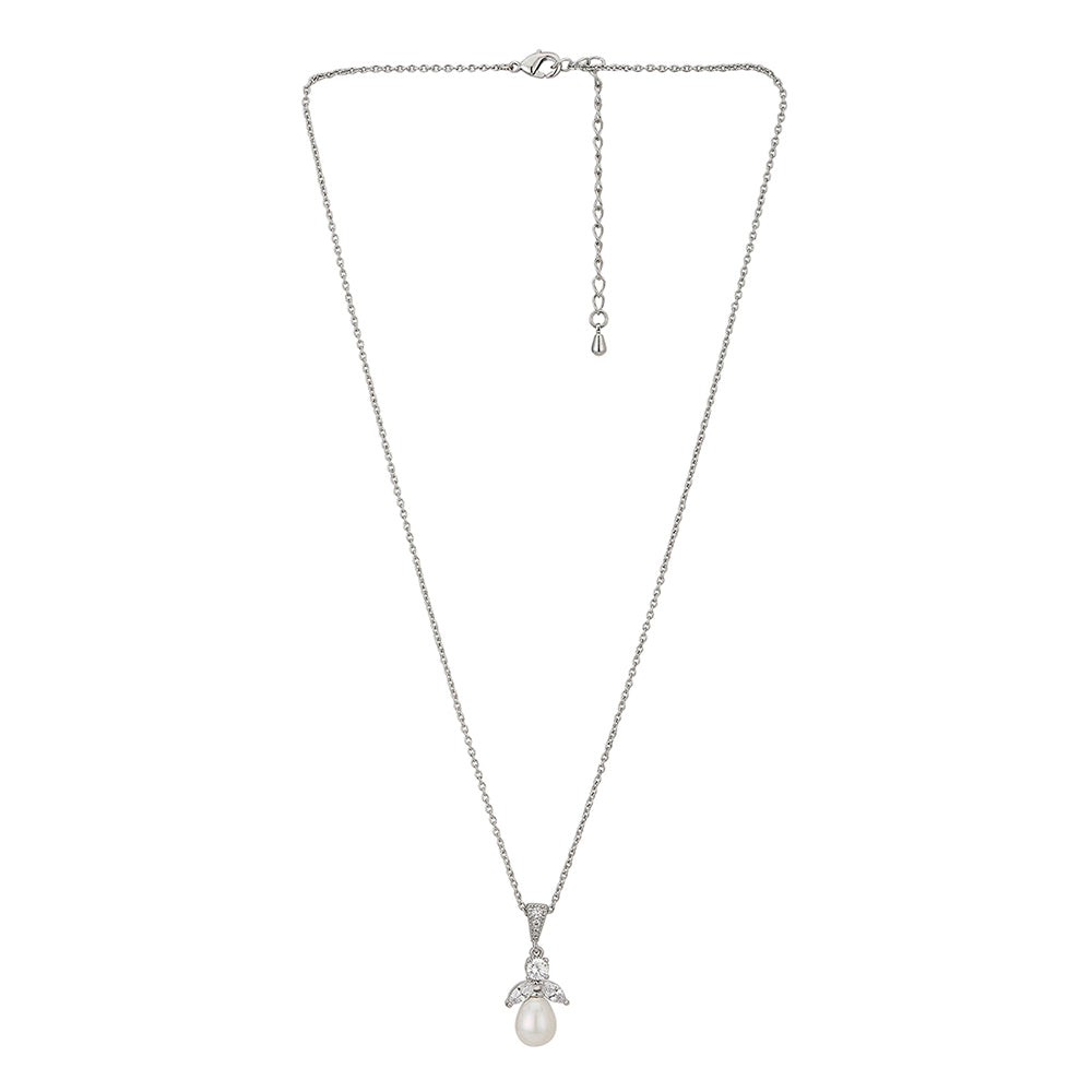 Carlton London White & Silver-Toned Rhodium-Plating Jewellery Set Fjs3330