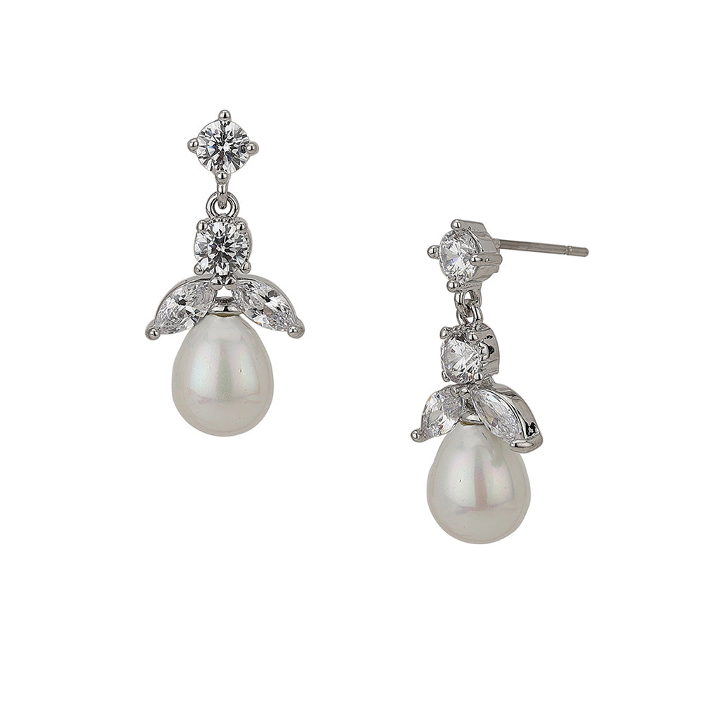 Carlton London White & Silver-Toned Rhodium-Plating Jewellery Set Fjs3330