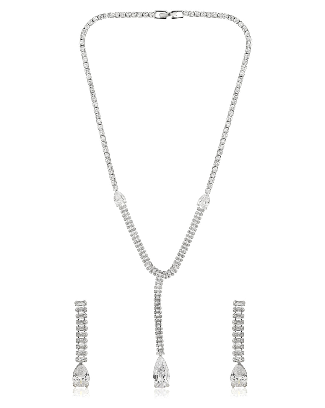 Premium Rhodium Plated And Cz Stylish Necklace And Earring Set For Women