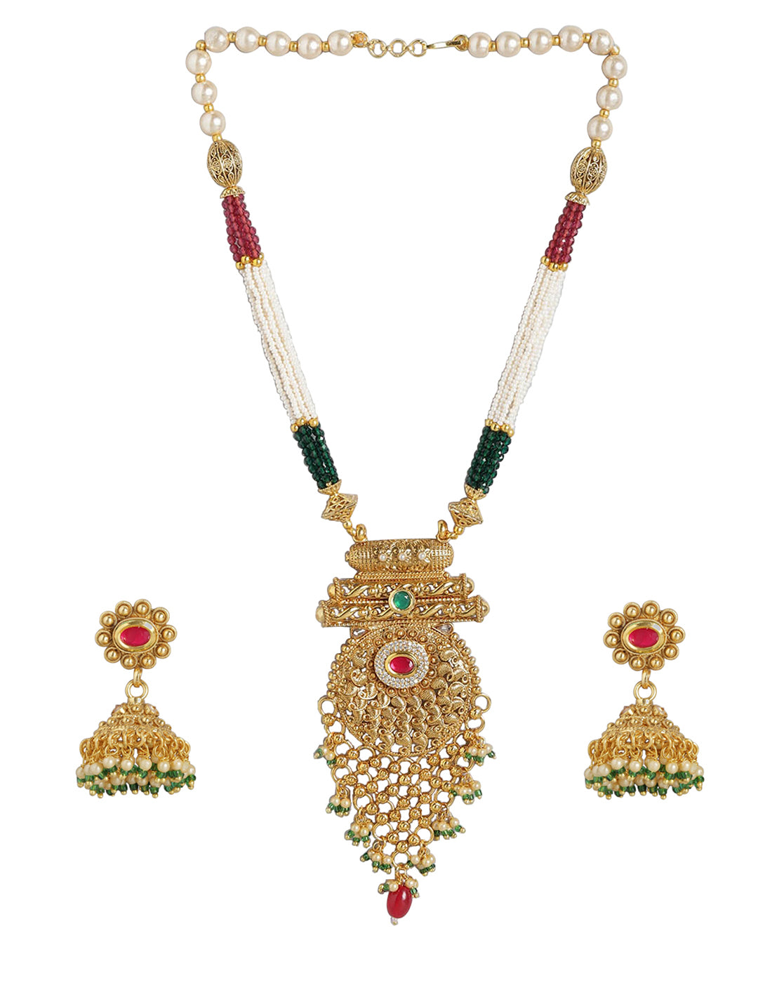 Gold Plated Kundan Bridal Long Necklace With Earring Set For Women