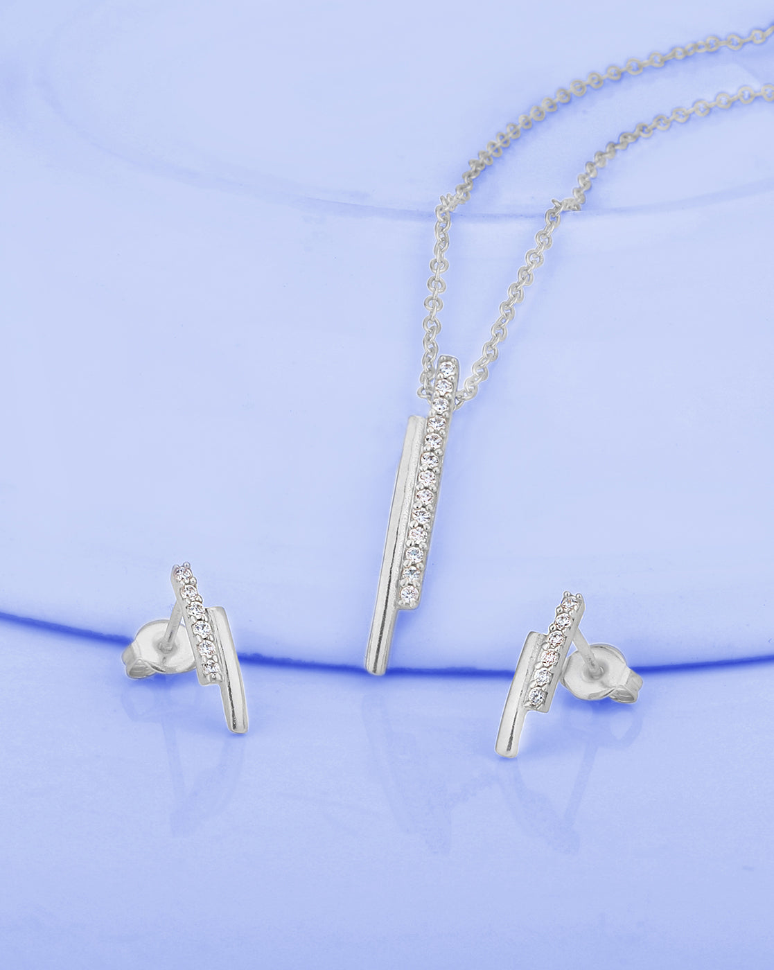Rhodium Plated with CZ Fancy Necklace with Earring for women