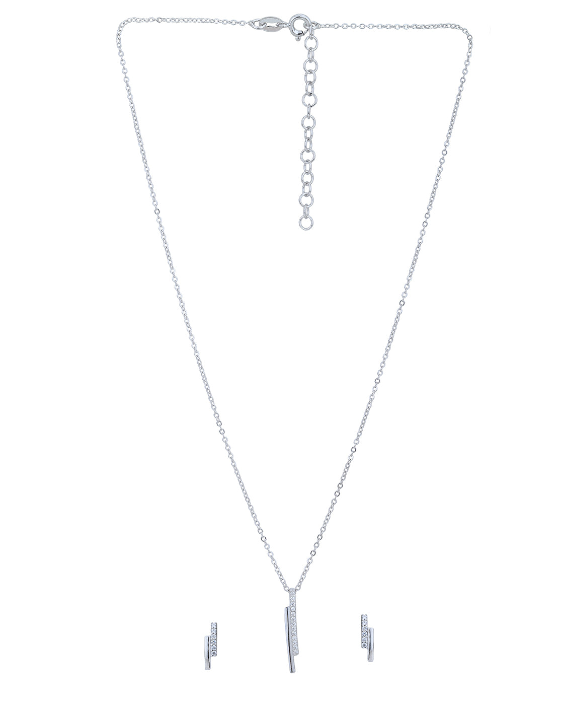 Rhodium Plated with CZ Fancy Necklace with Earring for women