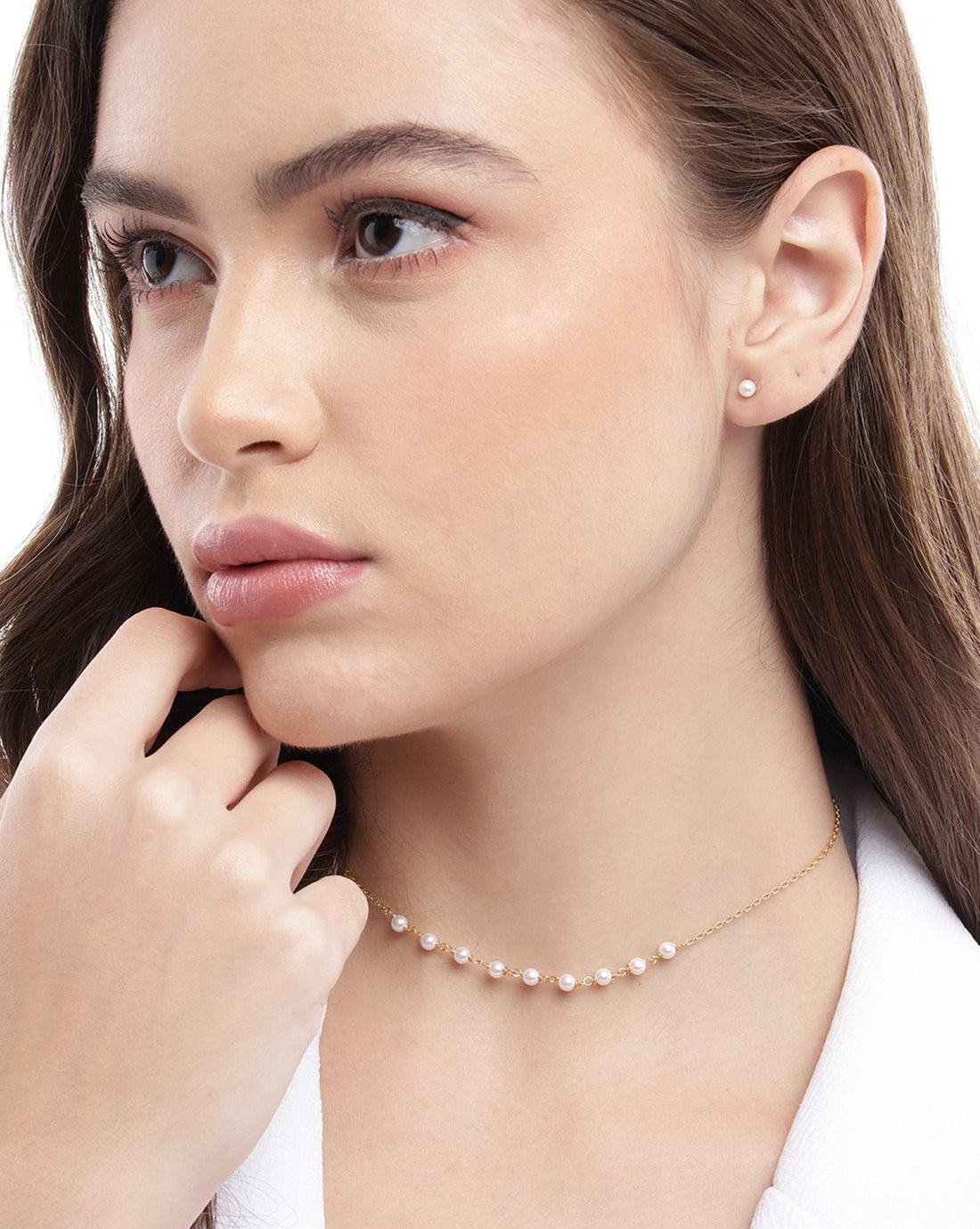 18kt Gold Plated with Pearl Fancy Necklace with Earring Set for women