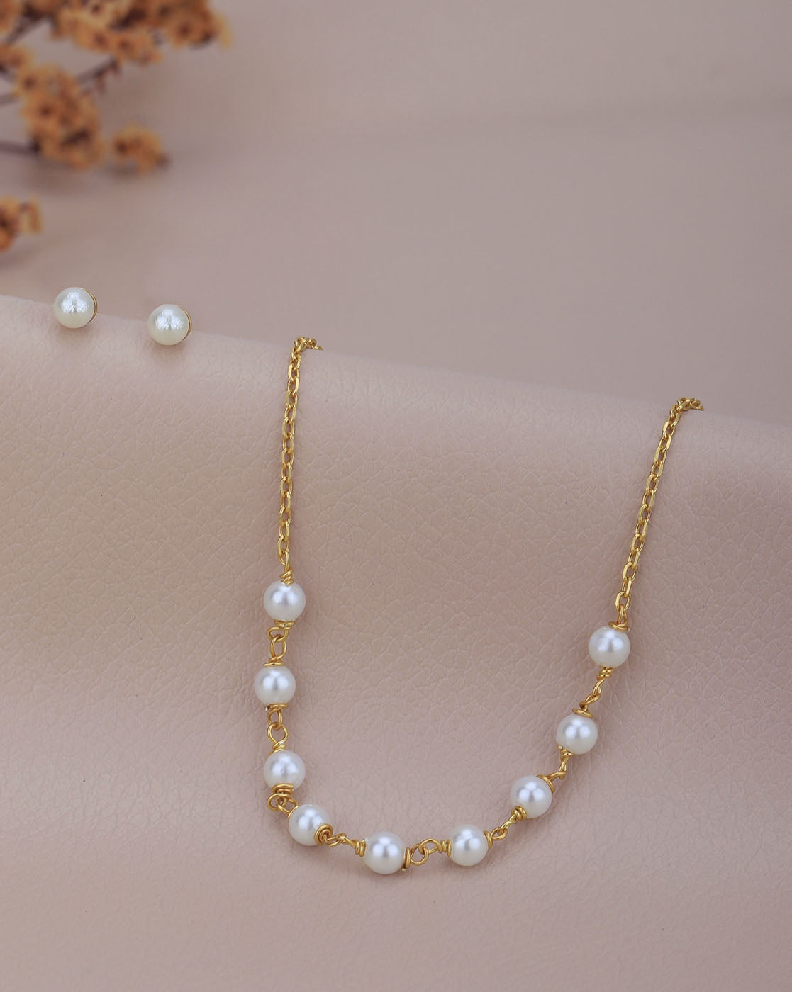 18kt Gold Plated with Pearl Fancy Necklace with Earring Set for women