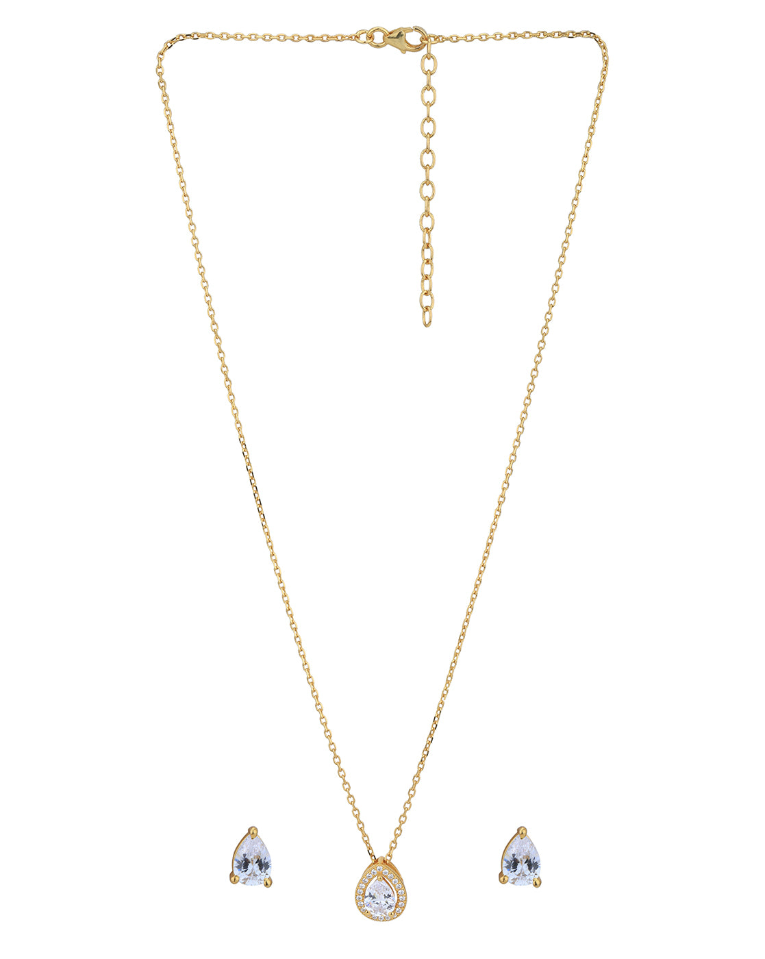 18kt Gold Plated CZ Tear Drop Shape Necklace with Earring Set for women
