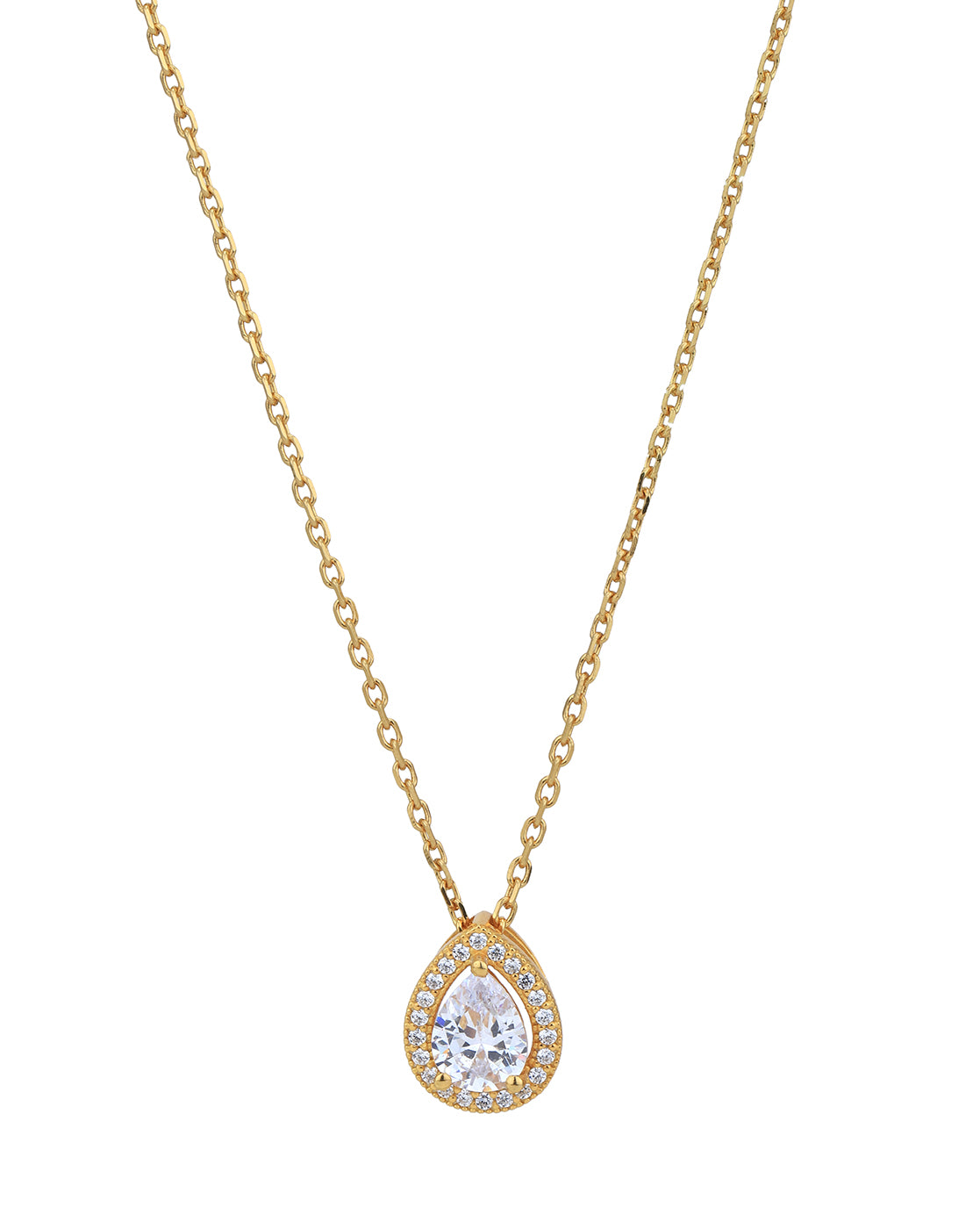 18kt Gold Plated CZ Tear Drop Shape Necklace with Earring Set for women