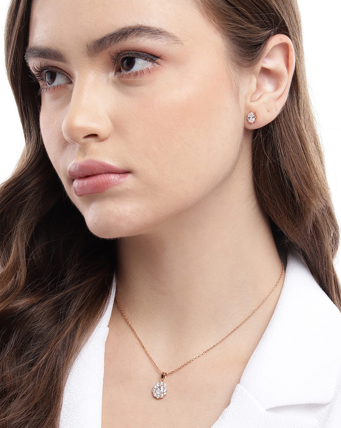 18kt Rose Gold Plated with CZ Necklace with Earring Set for women