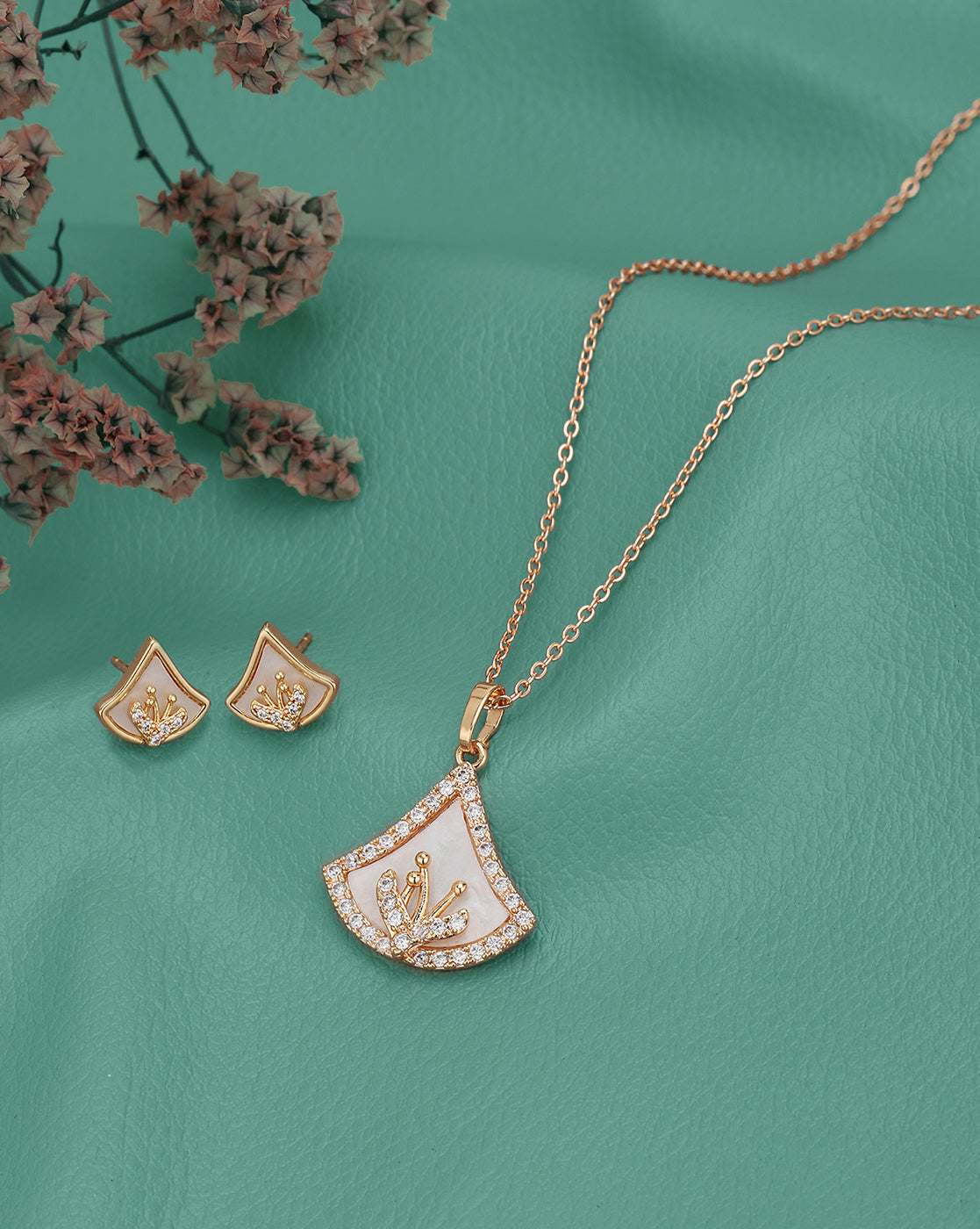 2 Toned Plated with CZ Divas Pendant and Earring Set