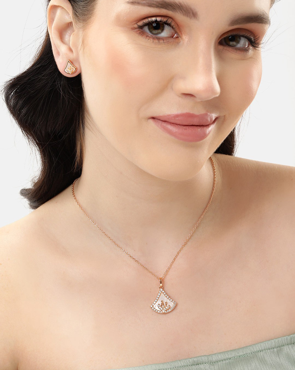 2 Toned Plated with CZ Divas Pendant and Earring Set