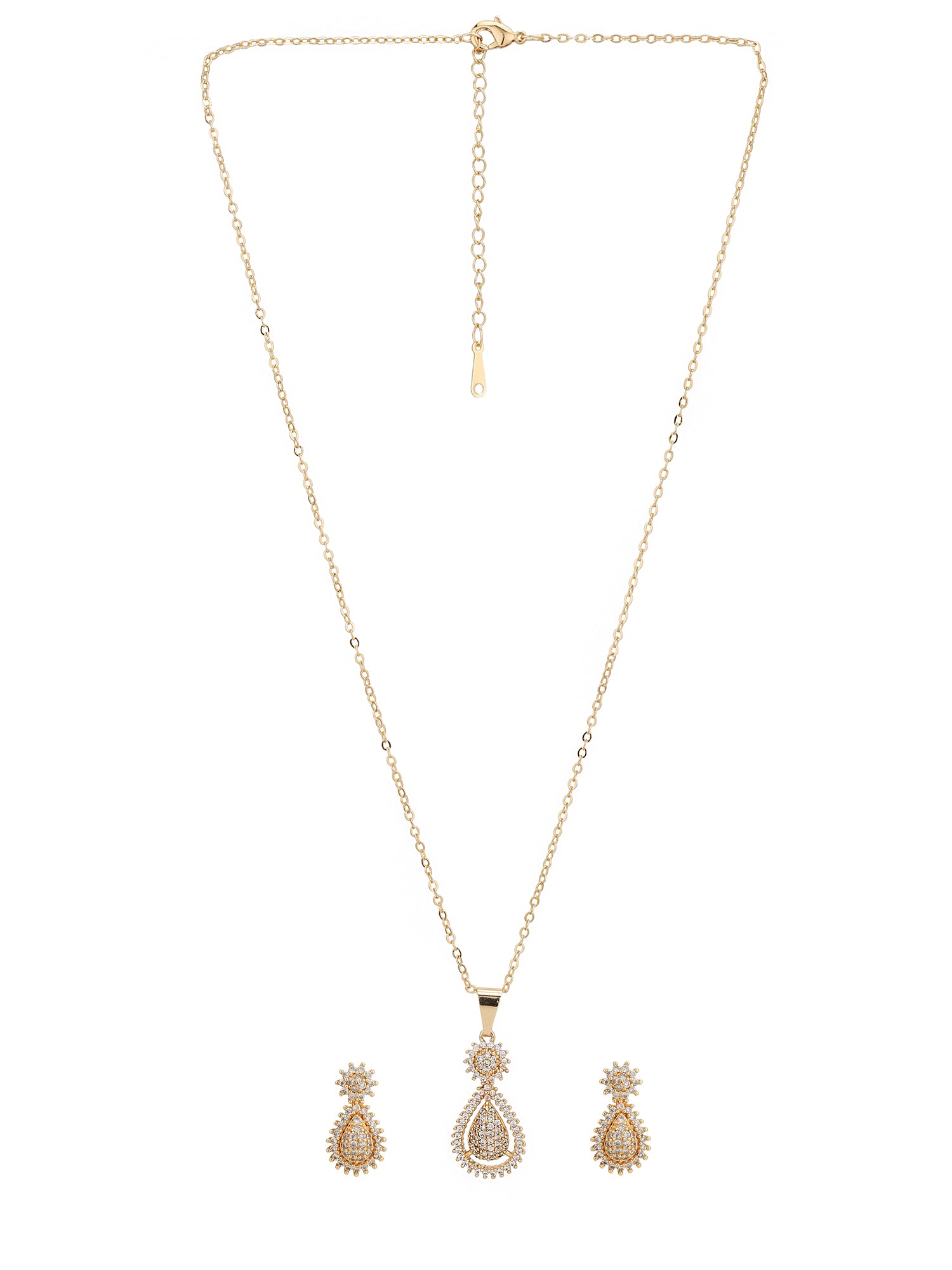 Gold Plated with CZ Ear Drop Pendant and Earring Set