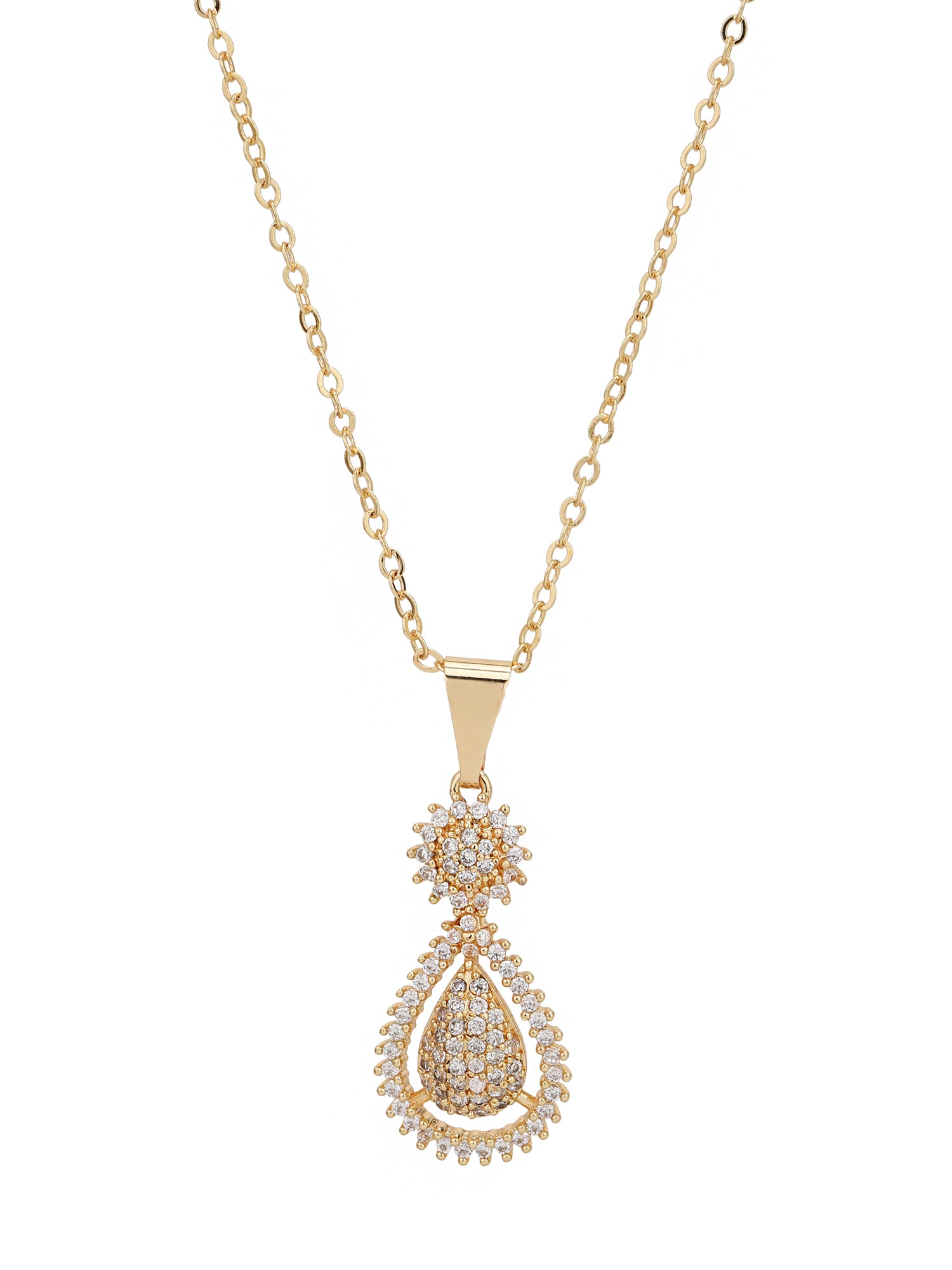 Gold Plated with CZ Ear Drop Pendant and Earring Set