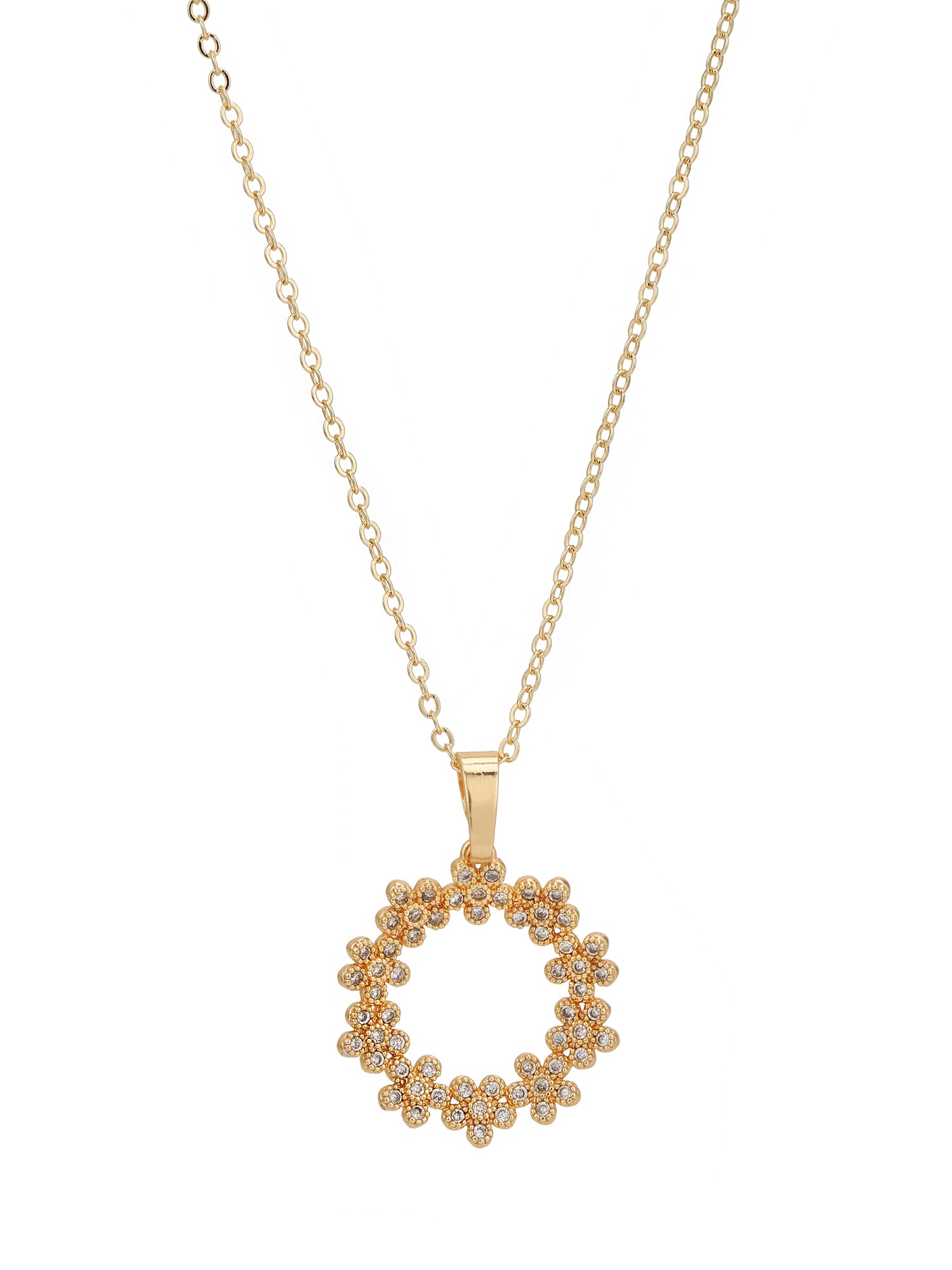 Gold Plated with CZ Floral Pendant and Earring Set