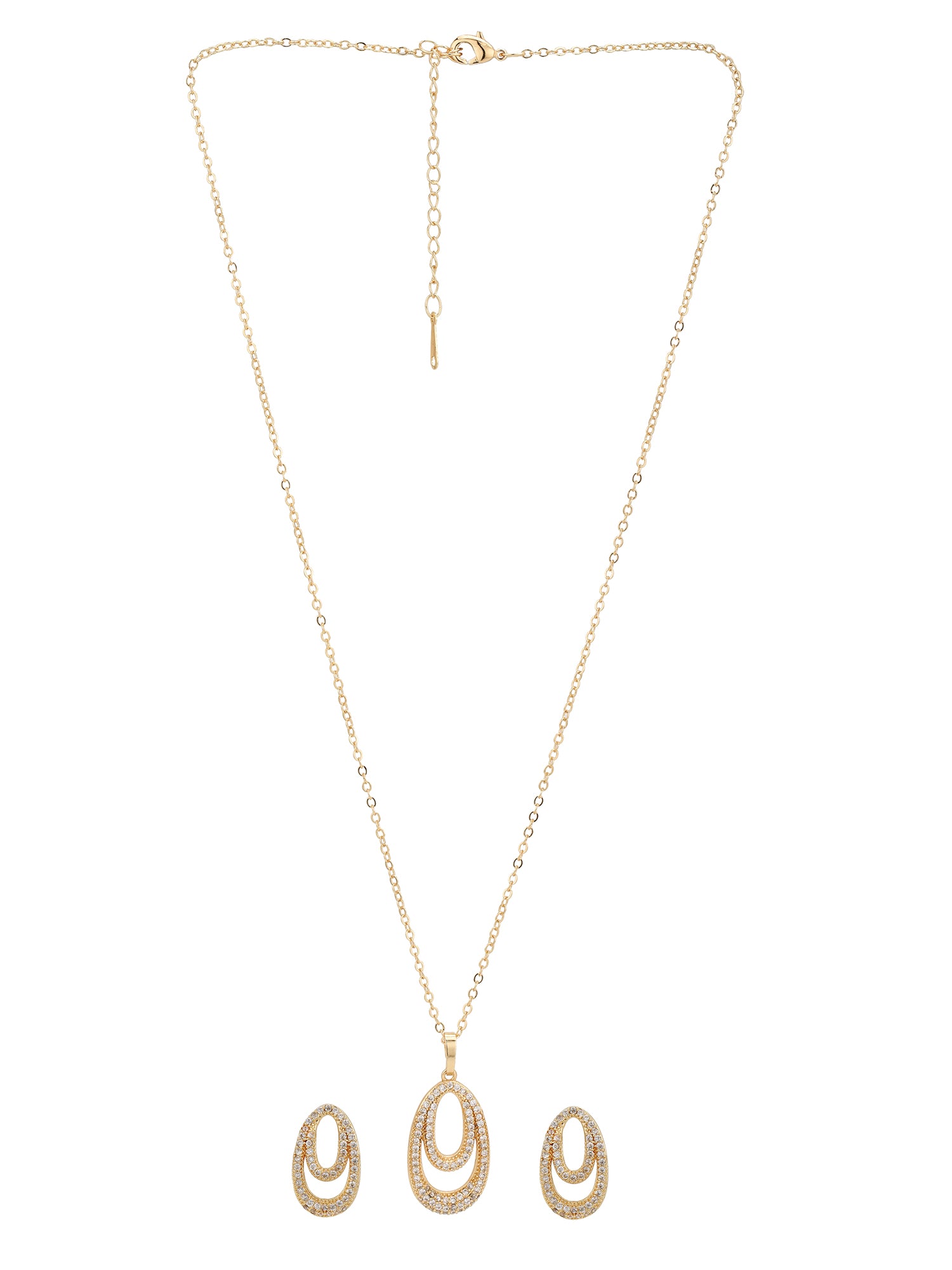 Gold Plated with CZ Oval Pendant and Earring Set