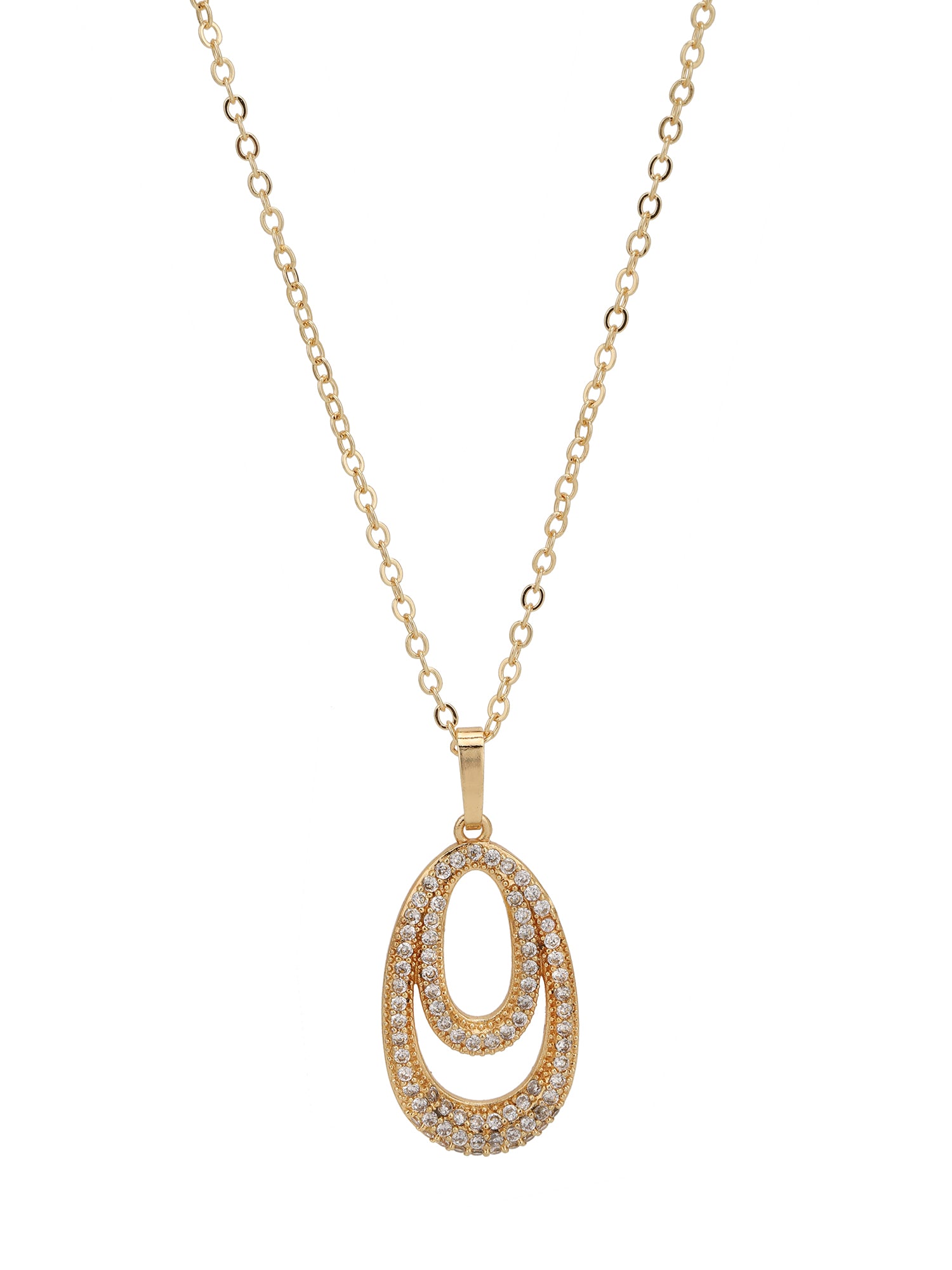 Gold Plated with CZ Oval Pendant and Earring Set