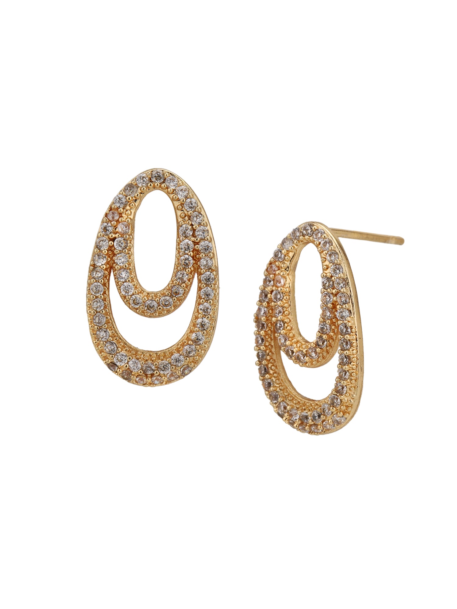 Gold Plated with CZ Oval Pendant and Earring Set