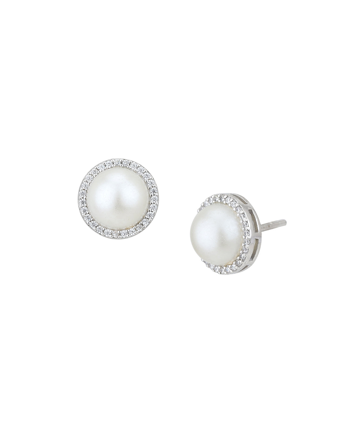 Rhodium Plated CZ with Pearl Stud & Necklace Set