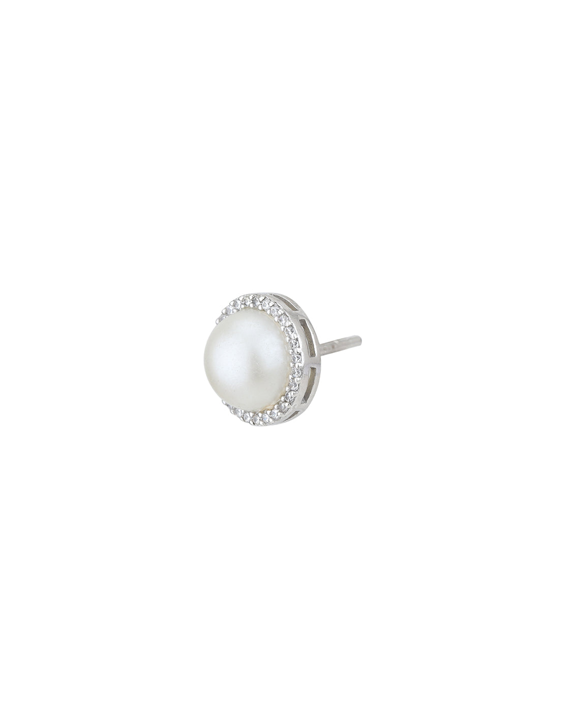 Rhodium Plated CZ with Pearl Stud & Necklace Set