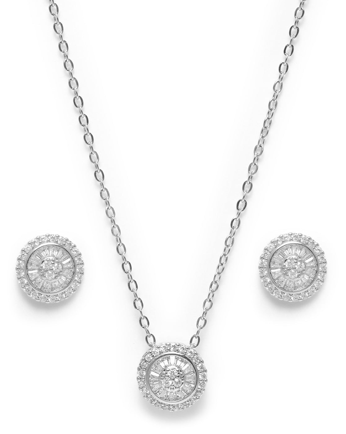 Silver Plated CZ Spiral Necklace and Earring Set