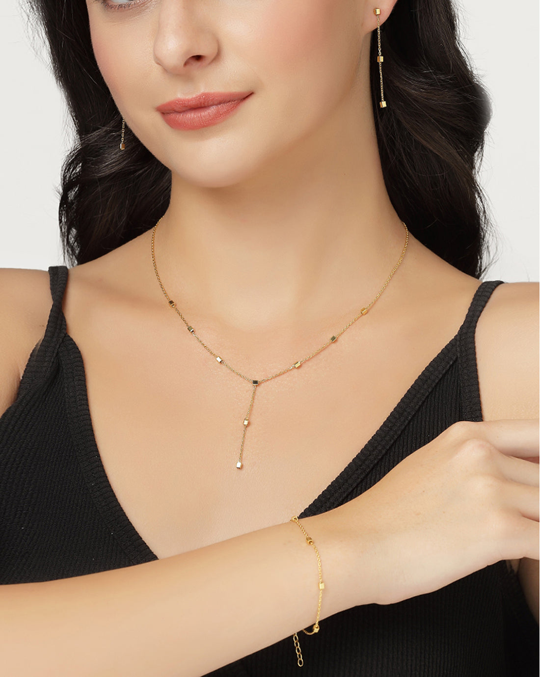 18kt Gold Plated Lariat Necklace and Earring Gift Set