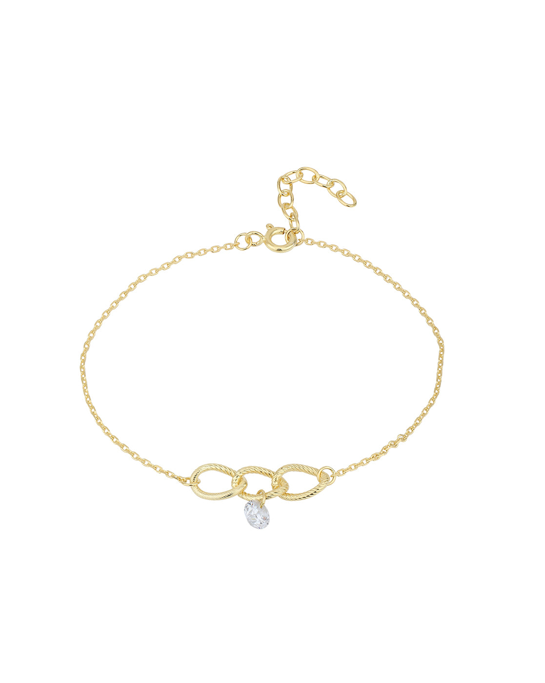 18kt Gold Plated CZ Link Bracelet with Earring and Necklace Set