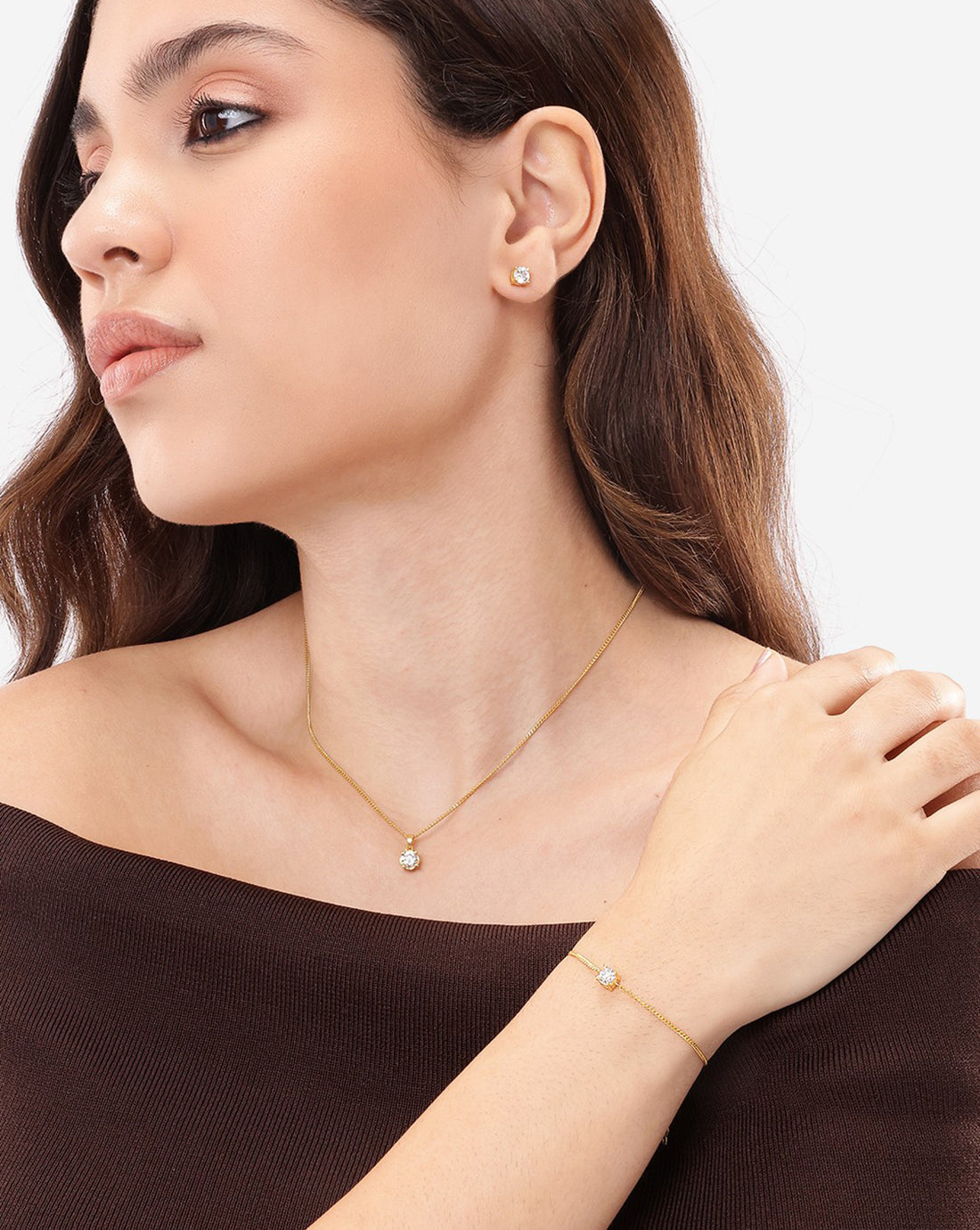 18kt Gold Plated CZ Dangling Solitaire Fancy Jewellery Set