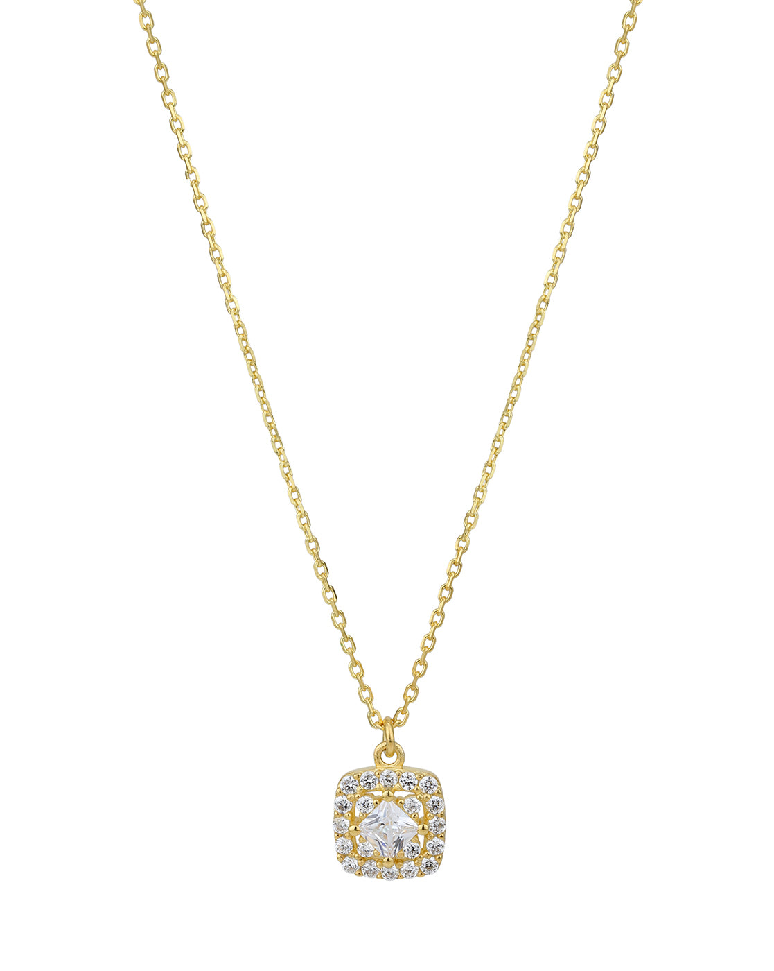 18kt Gold Plated CZ Square Earring with Adjustable Ring & Necklace Set