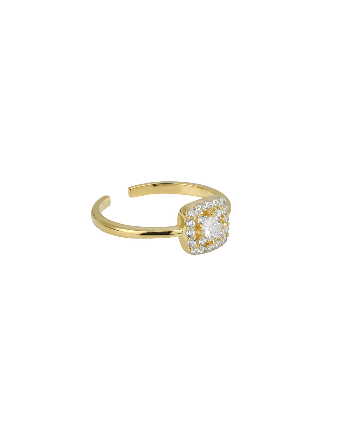 18kt Gold Plated CZ Square Earring with Adjustable Ring & Necklace Set