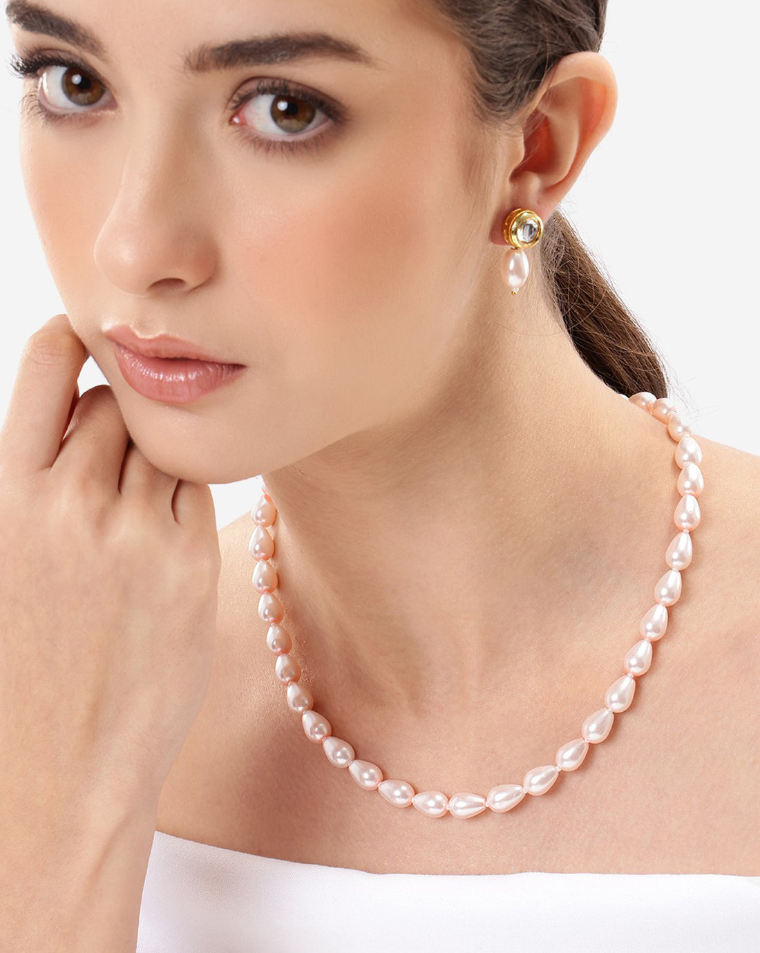 Gold Plated BabyPink Freshwater Pearl Beaded Jewellery Set