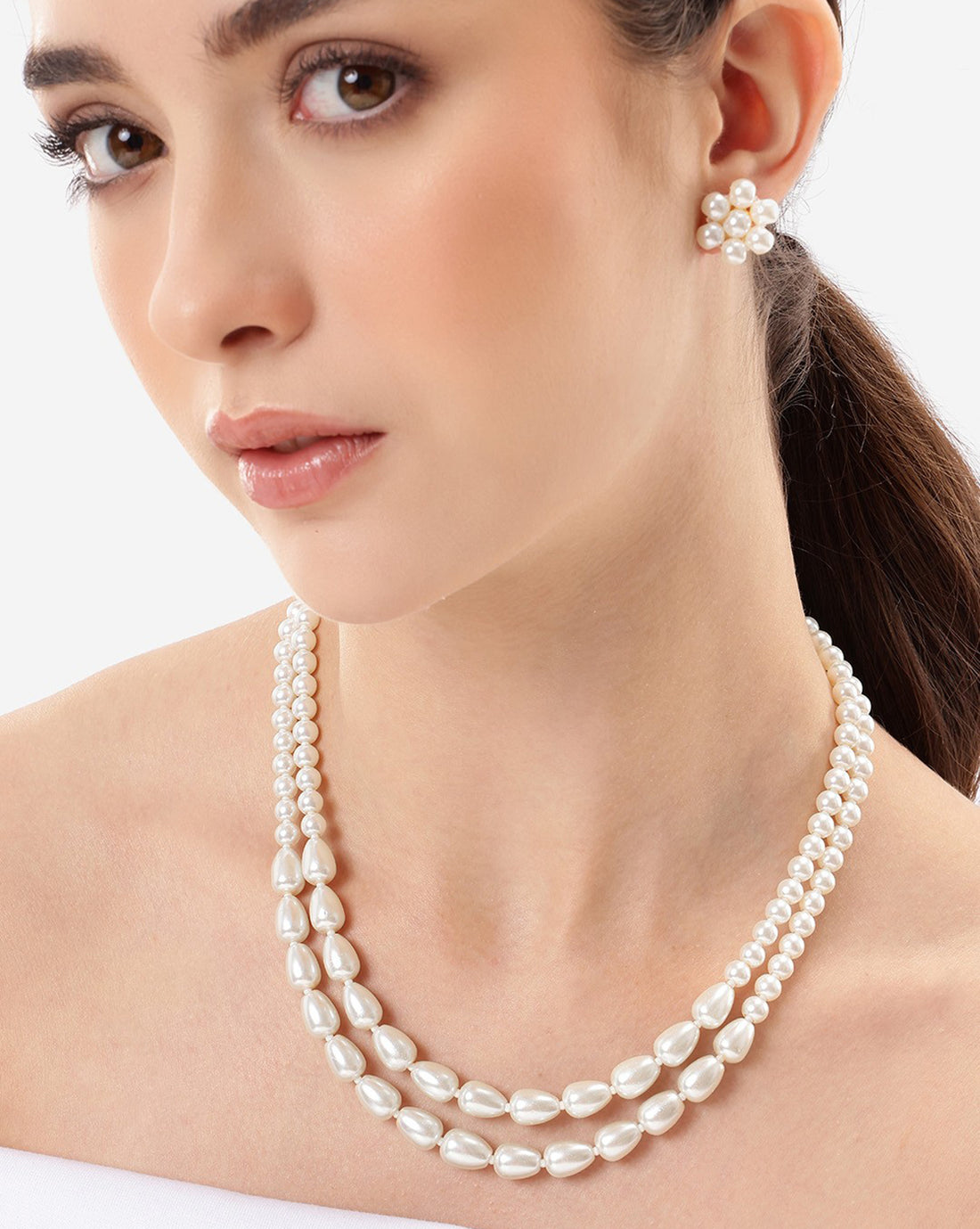 Gold Plated Double Layer Pearl Beaded Jewellery Set