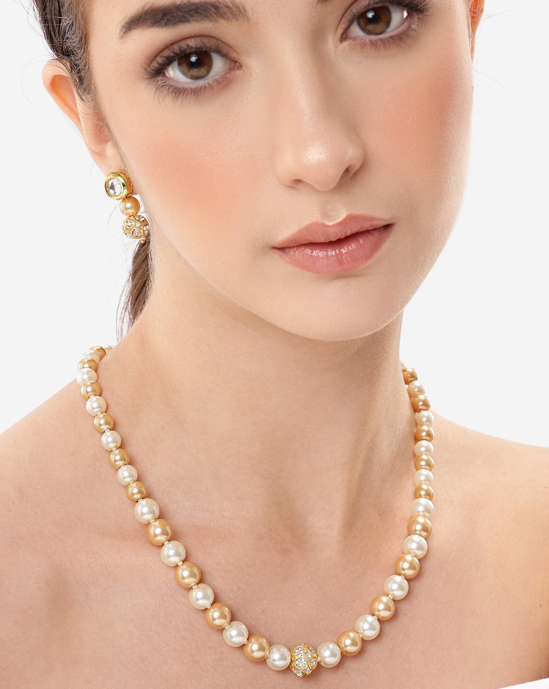 Gold Plated Multi Colour Pearl Beaded and CZ Jewellery Set