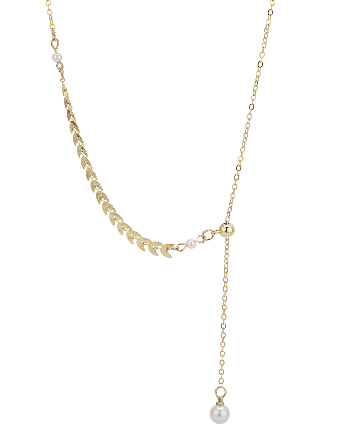 Gold Plated Dangling Pearl Lariat Necklace and Bracelet Set