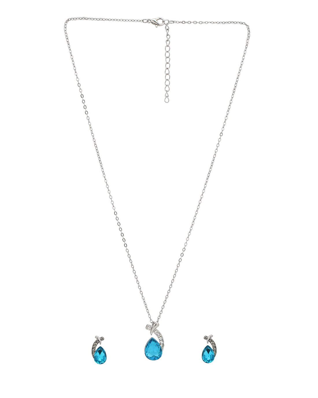 Silver Plated CZ Dangling Crystal Pendant with Chain and Earring Set